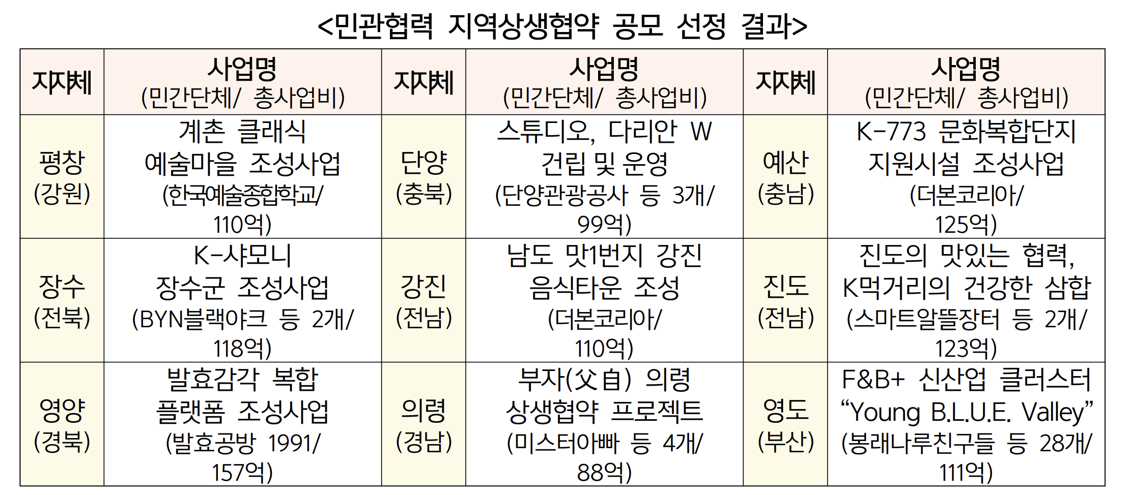 민관협력 지역상생협약 사업 세부개발계획