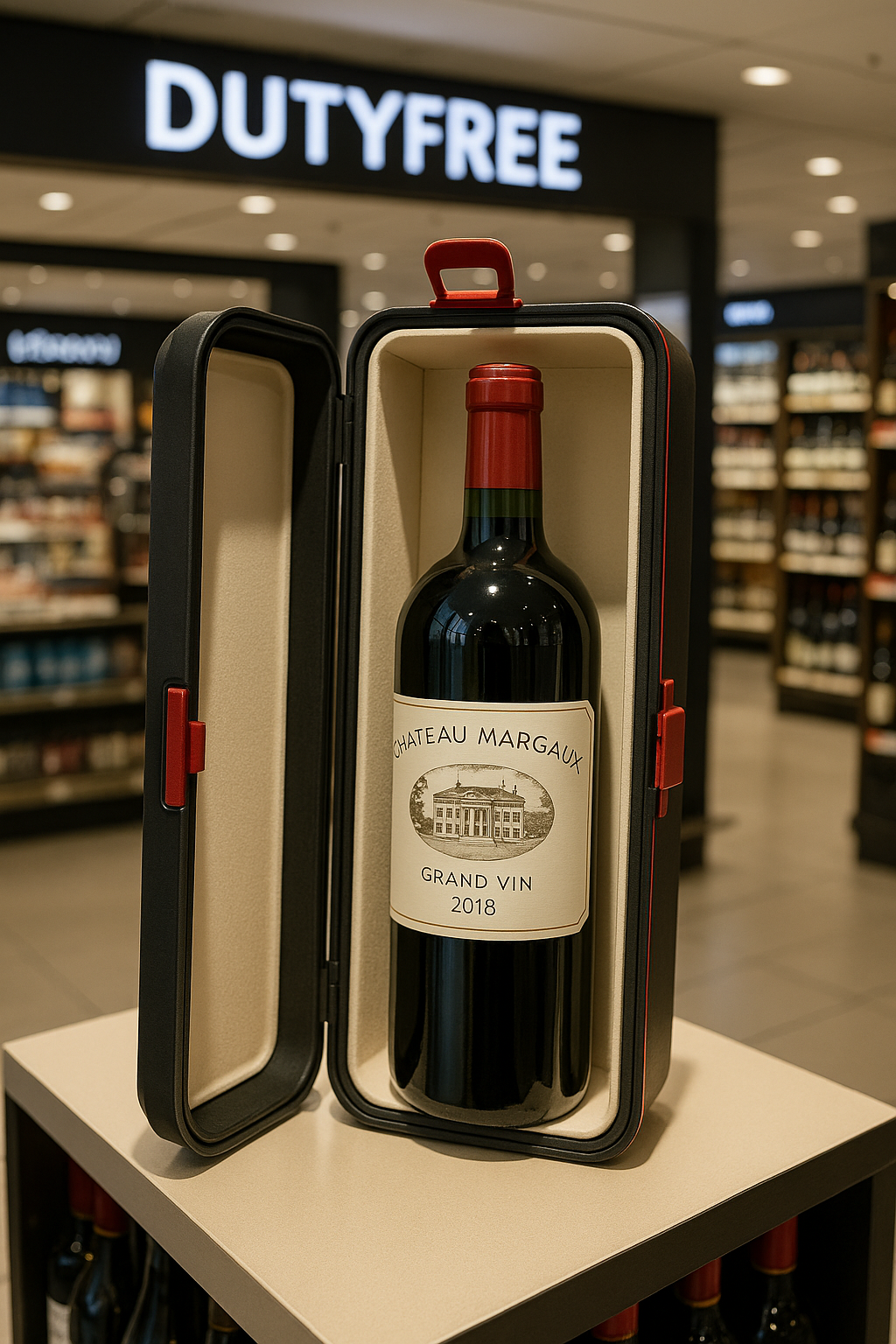 스키폴 공항 면세점 와인 전용 케이스에 담긴 모습(Château Margaux 2018)