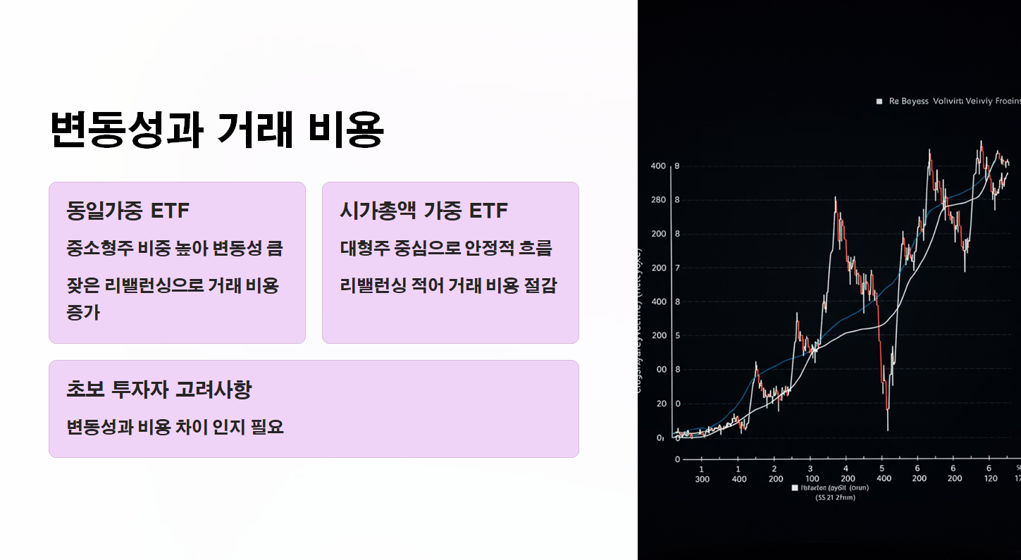 미국 S&amp;P500 ETF vs 미국 S&amp;P500 동일가중 ETF 변동성과 거래비용 설명