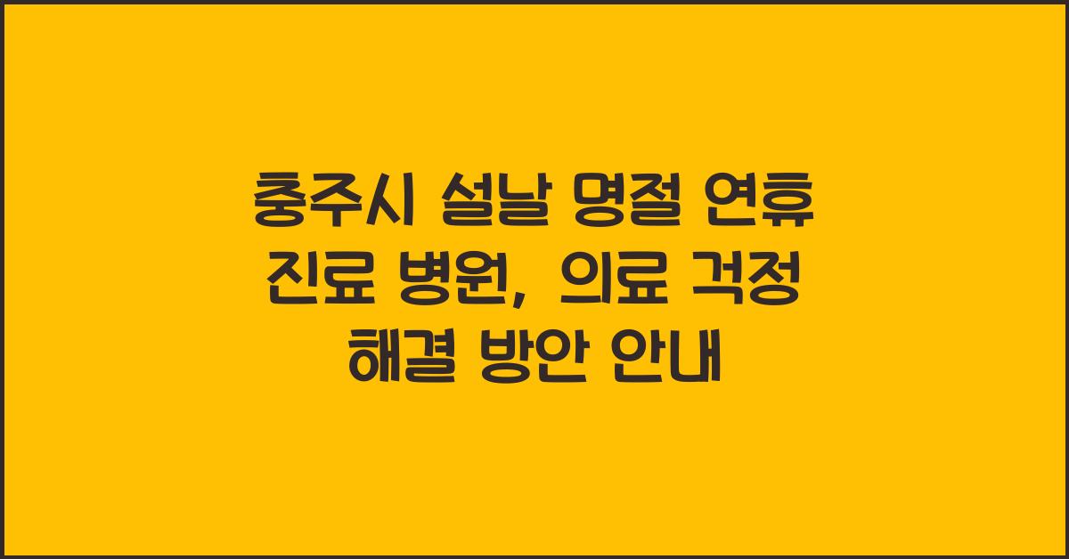 충주시 설날 명절 연휴 진료 병원, 명절에도 의료 걱정 해결