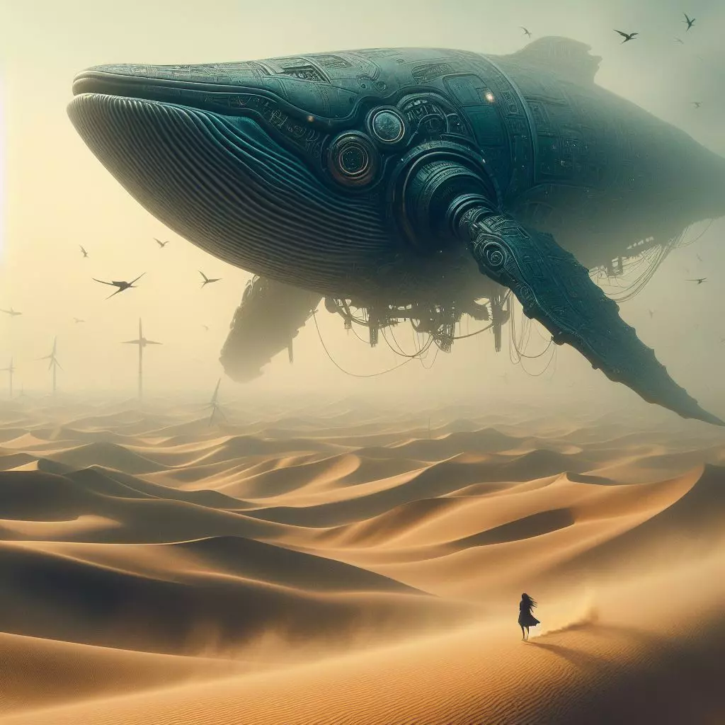사막을 날고 있는 로봇 혹동고래