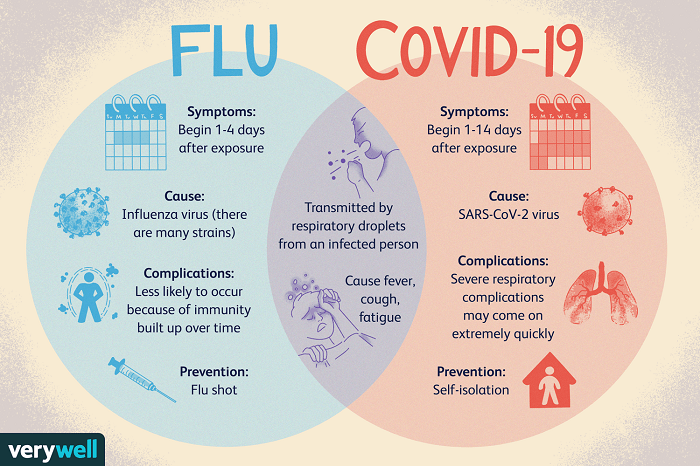 COVID-19와 독감 증상의 차이 COVID-19 mixed with flu increases risk of severe illness and death