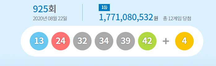  925회 동행복권 나눔로또 당첨번호 및 당첨점