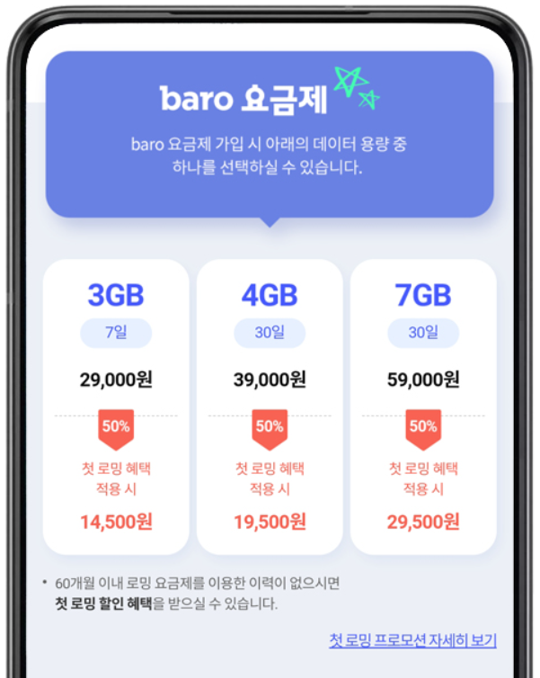 SKT T로밍 baro 요금제 첫 고객 50% 할인 , 요금제 총정리