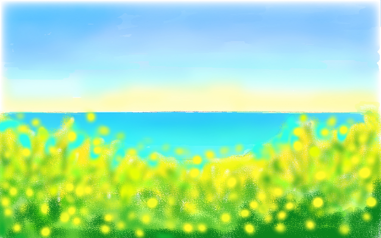  바닷가 유채꽃 그림, 태블릿 PC 그림