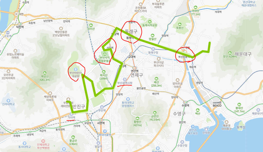  [부산] 44번버스 노선, 시간표 : 부산원동역, 동래역, 사직운동장, 어린이대공원