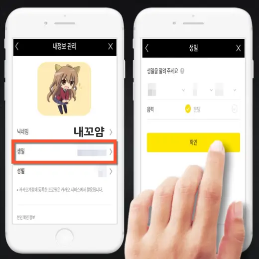 카톡-생일-음력-윤달-설정-화면