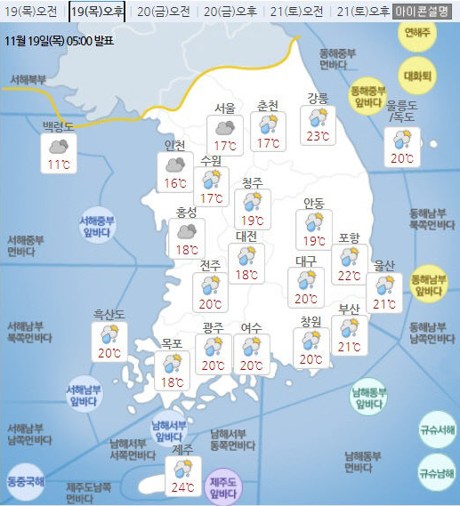  11/19 감성오잇의 오늘의 소식 (오늘 날씨, 경제, 시사)