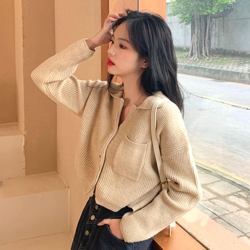 크롭가디건 여성 봄 니트 브이넥 가디건