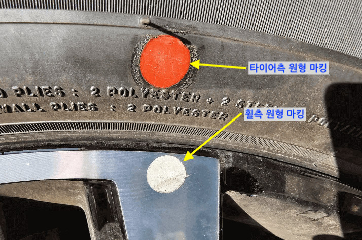 휠과 타이어의 무게 분포 표시 마킹