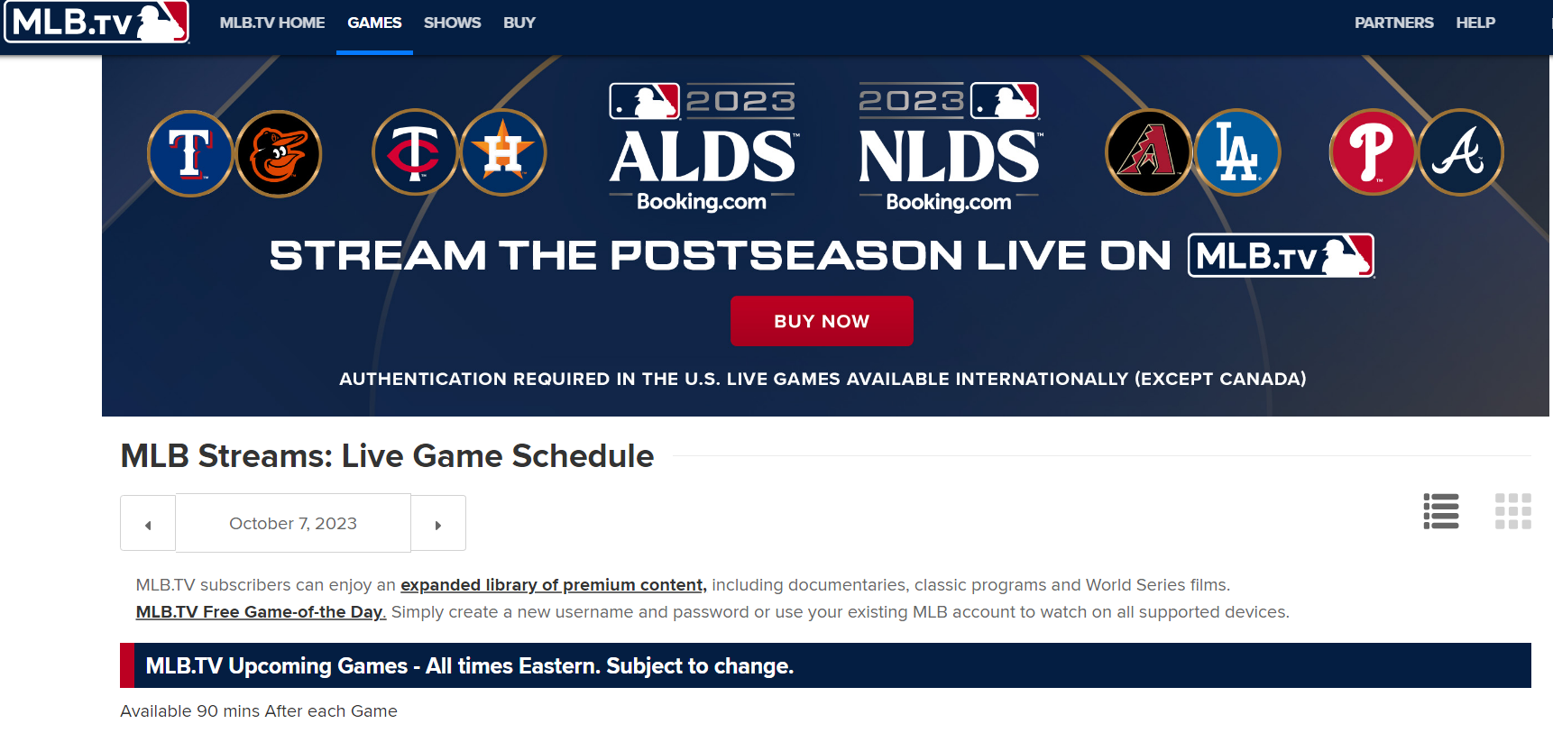 MLB TV 사이트