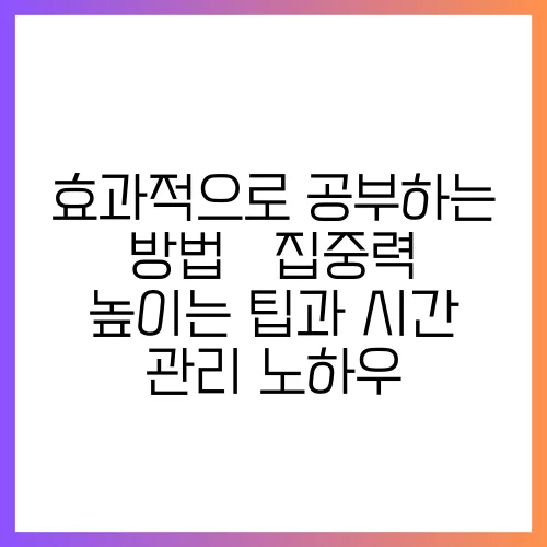 효과적으로 공부하는 방법 – 집중력 높이는 팁과 시간 관리 노하우