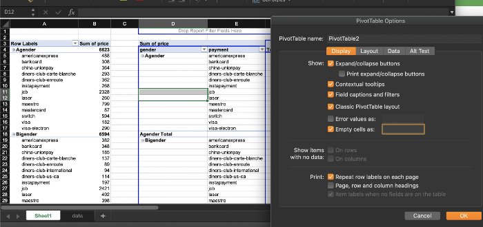 피벗페이블에서 우 클릭후 피벗테이블 옵션에서 디스플레이를 보시면 클래식 피벗테이블을 선택할수 있어요. 그리고 클래식 피벗테이블 안에서 우클릭후 subtotal(소계) 도 클릭을 지우시는게 나중에 편할수 있습니다.