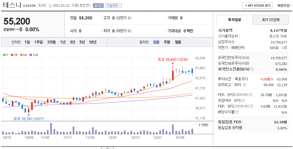 테스나 차트