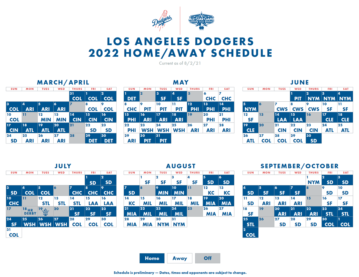 LA 다저스의 2022년 시즌 스케줄