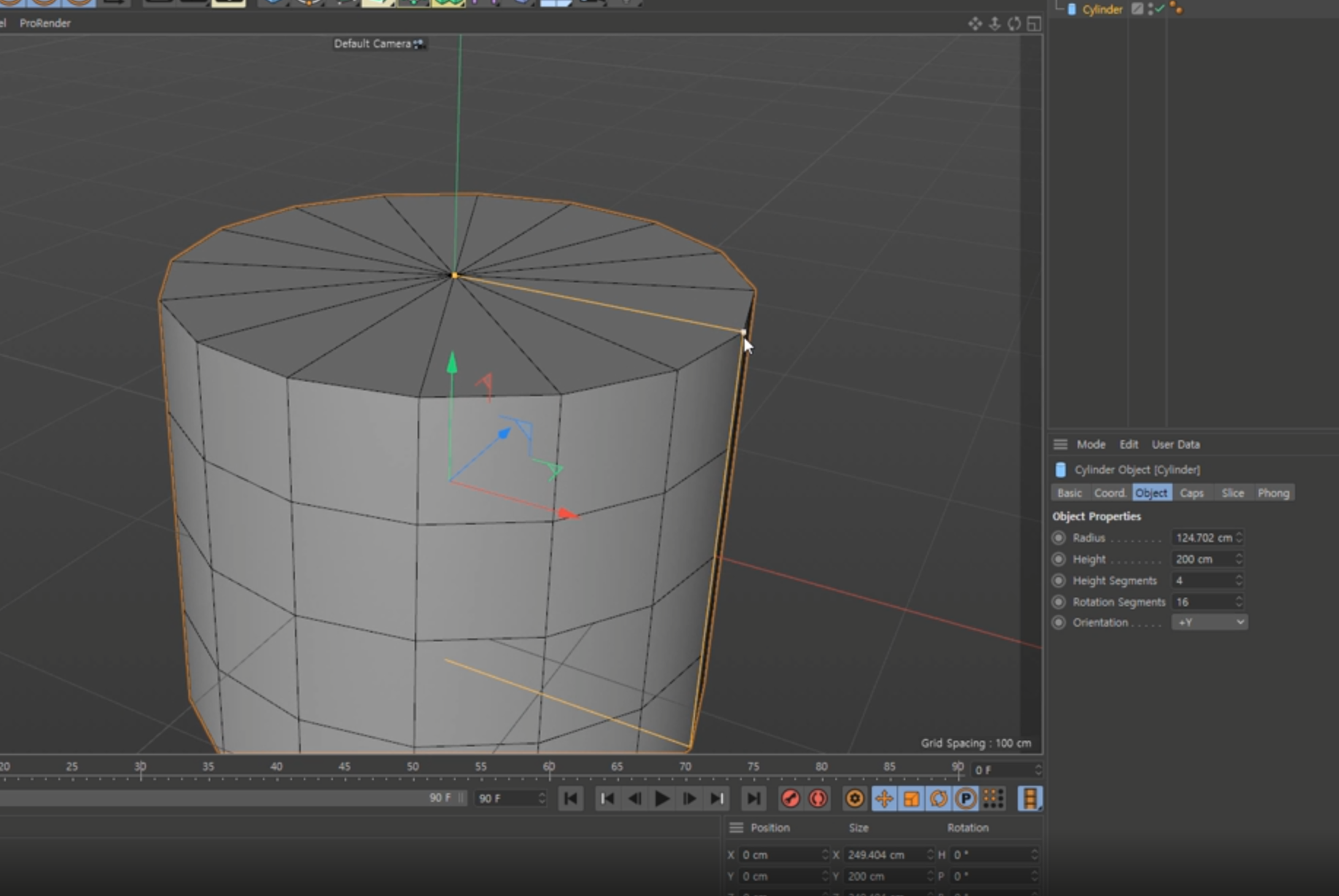 주황색 선을 이용해 Radius 값을 조절해 실린더의 크기를 키웠다