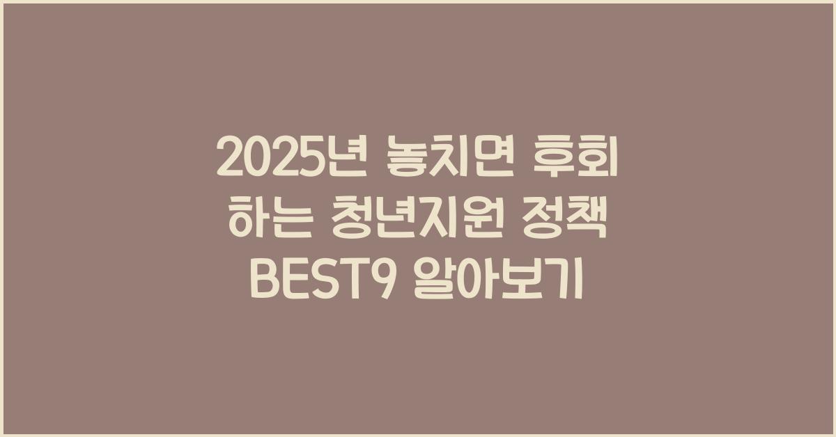 2025년 놓치면 후회 하는 청년지원 정책 BEST9