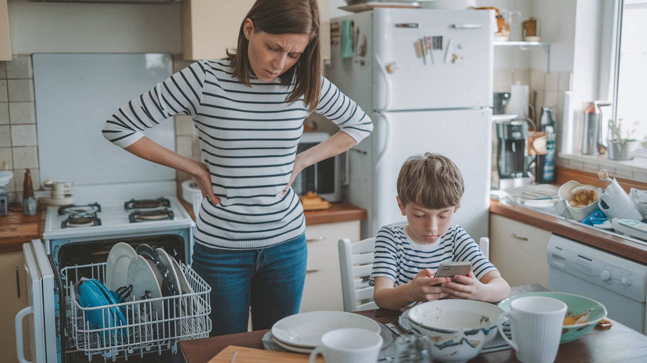 a-mom-standing-next-to-a-son-nagging-about-doing-dishes