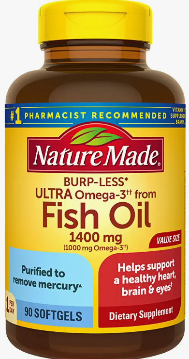 Nature Made Burp Less Ultra 1400 mg&#44; Fish Oil Supplements&#44; Omega 3 Supplement for Healthy Heart&#44; Brain and Eyes Support&#44; One Per Day&#44; 90 Softgels