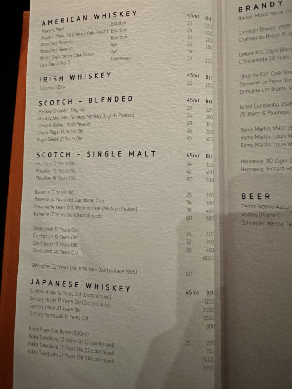 위스키/스카치 메뉴