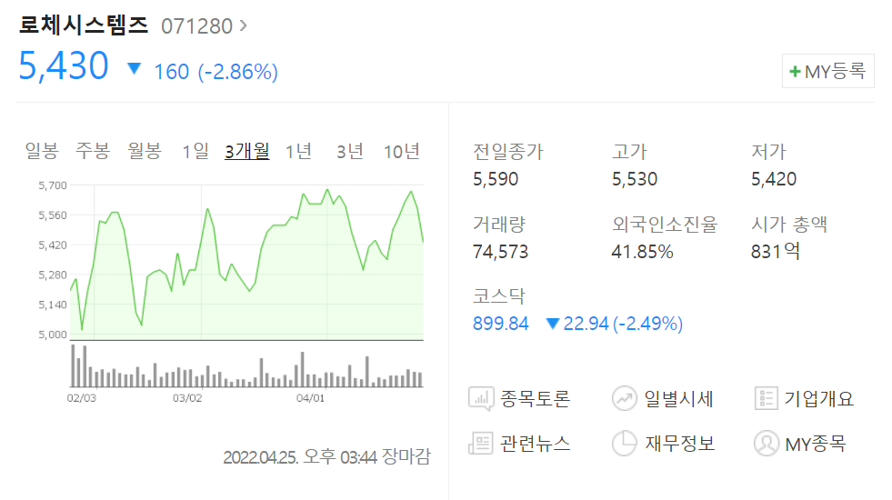 로체시스템즈-주가