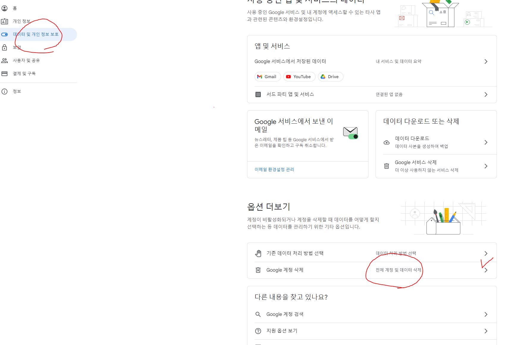 구글 계정 데이터 삭제