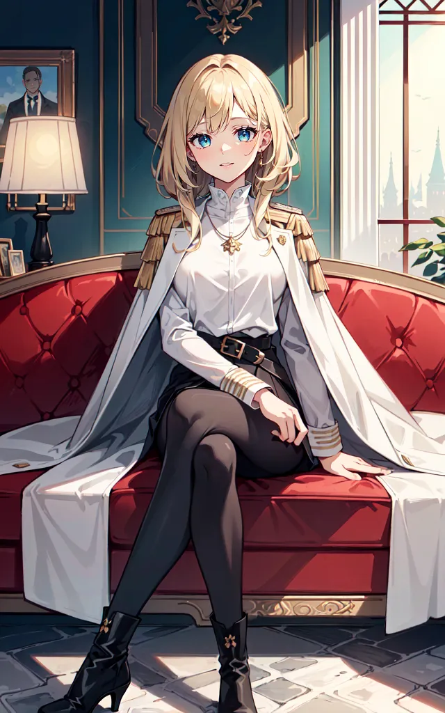 AI 2D Anime 럭셔리 파티 드레스 왕실 룩북 이미지. 앉은 자세