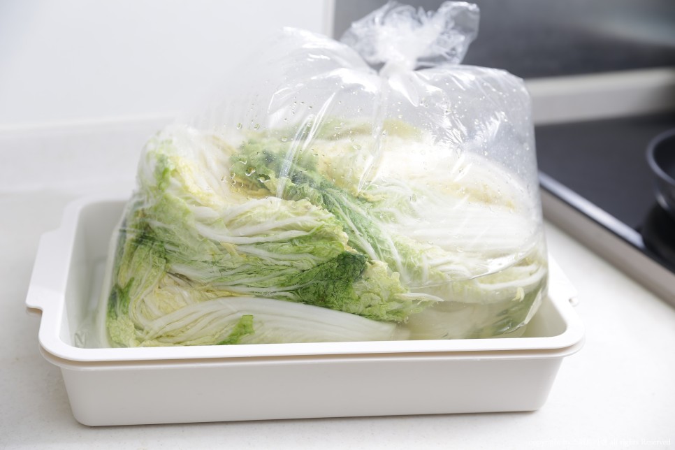 짠맛 김장봉투로 간단하게 속이 꽉 찬 배추절임 배추절임 시간 18