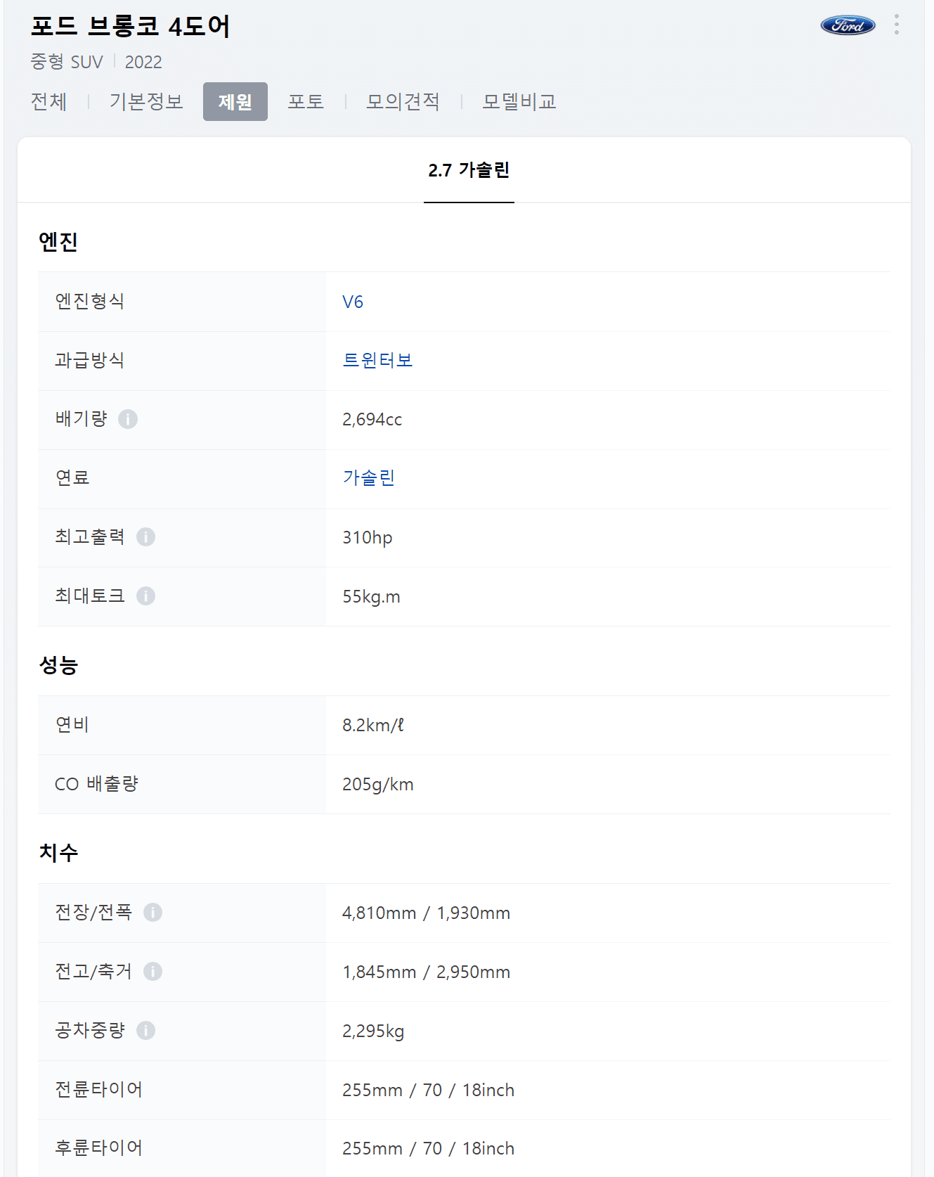 포드-브롱코-4도어-제원