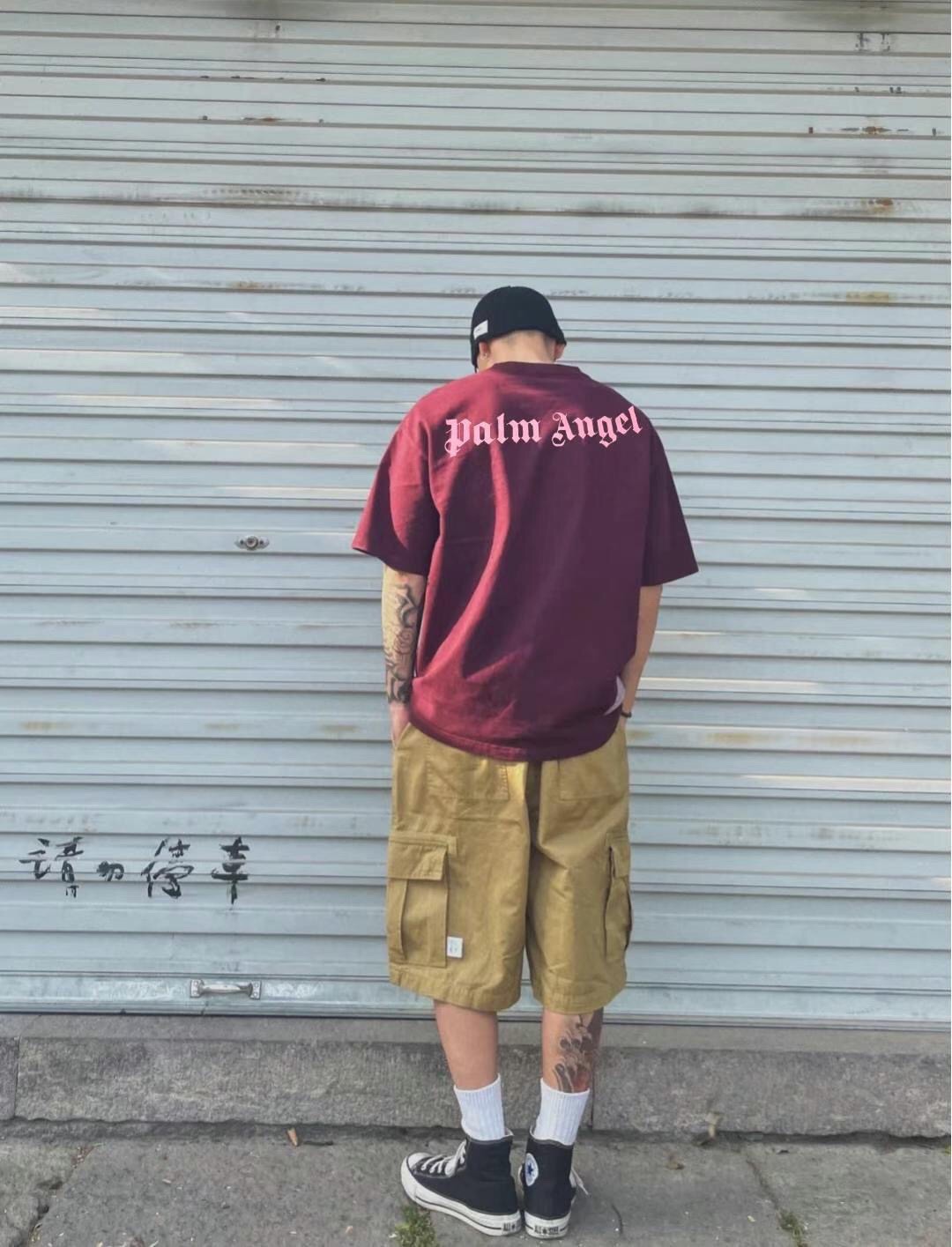  [PALM ANGELS] 팜엔젤스 퍼플 백 로고 반팔 티셔츠