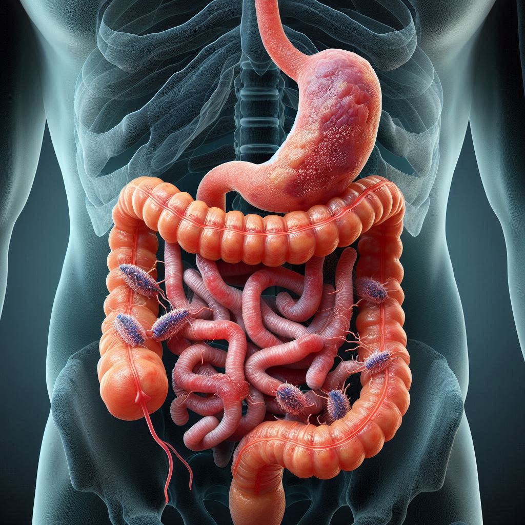 Helicobacter pylori bacteria, a major cause of atrophic gastritis