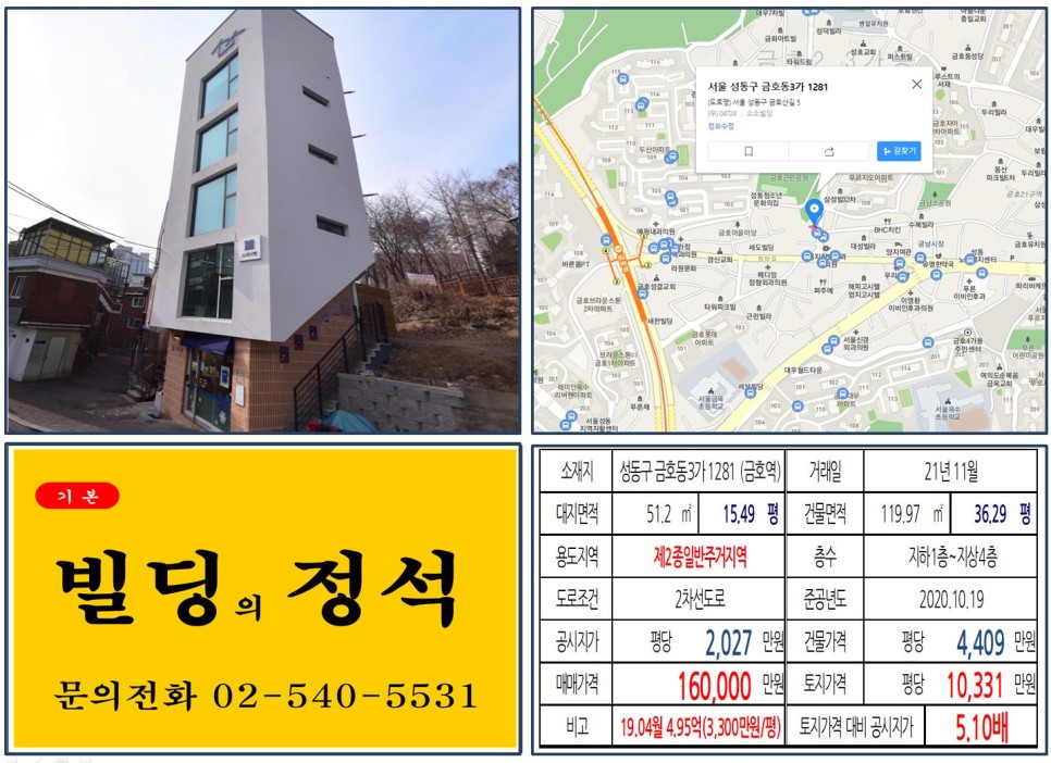 성동구 금호동3가 1281번지 건물이 2021년 11월 매매 되었습니다.