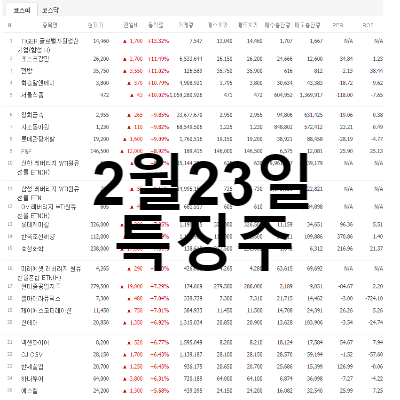  2월 23일 오늘의 상한가, 테마주, 시간외특징주, 한농화성, 키네마스터