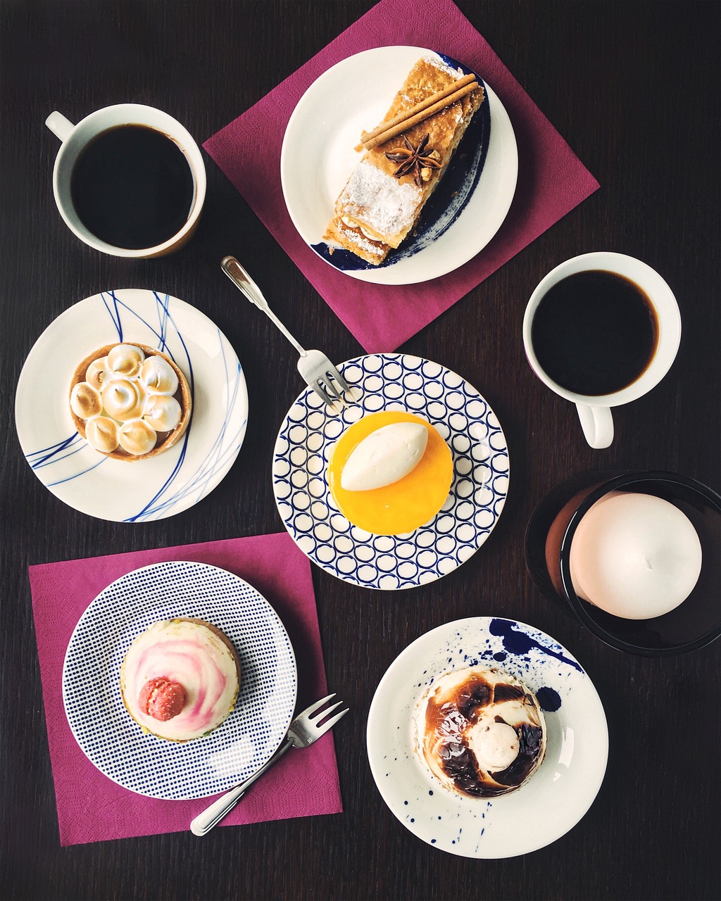 MANY DIFFERENT KIND OF CAKE AND COFFEE