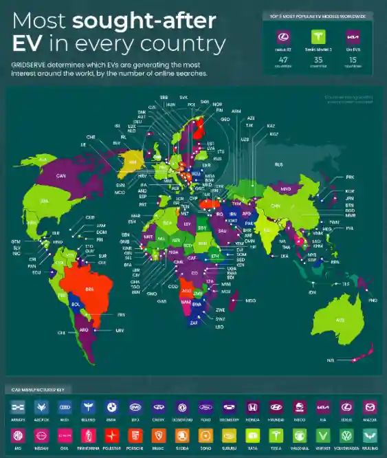 전 세계 국가별 EV 관련 검색량 결과 (출처: Gridserve.com)