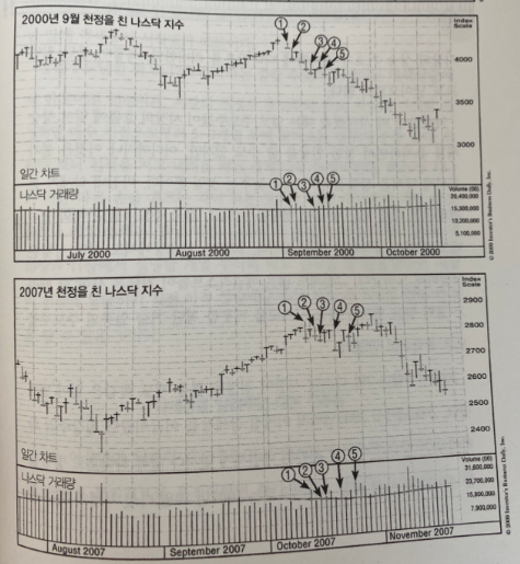책에 수록된 주요 지수의 일간 차트로 알아본 시장의 천정 징후