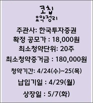 코칩 공모주 청약 관련 요약 정리