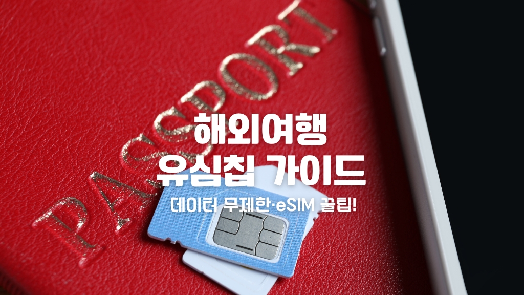 여권 위에 핸드폰 유심칩이 놓여있는 모습
