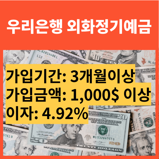 달러예금 우리은행 외화정기예금 특판 이자 4.92%