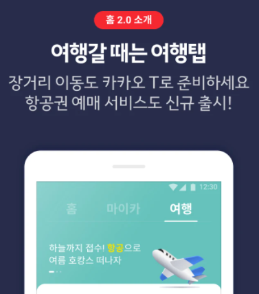  카카오택시 카카오T 앱 구성 - 여행탭 