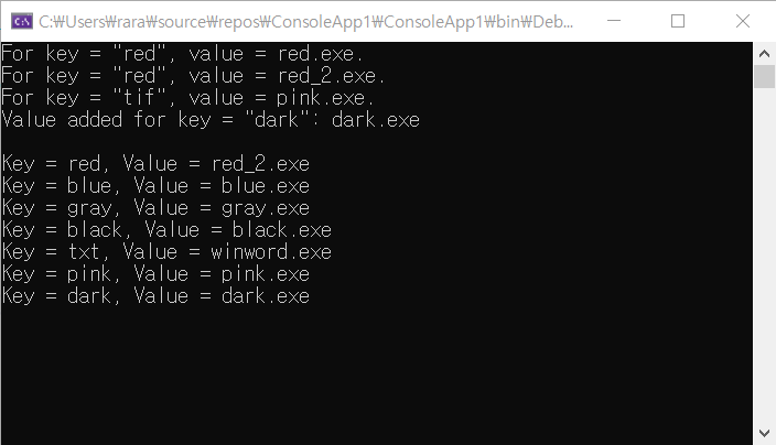  [C#/General] Dictionary<TKey,TValue> 예제.