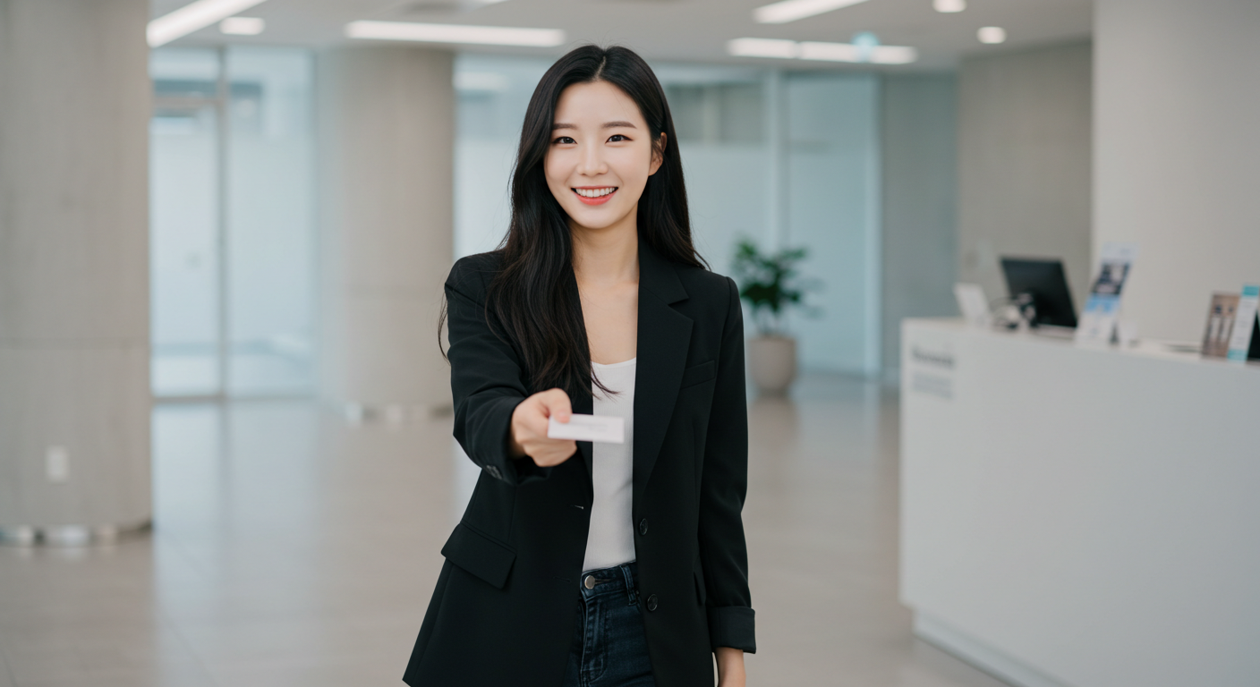 카드를 내미는 여자