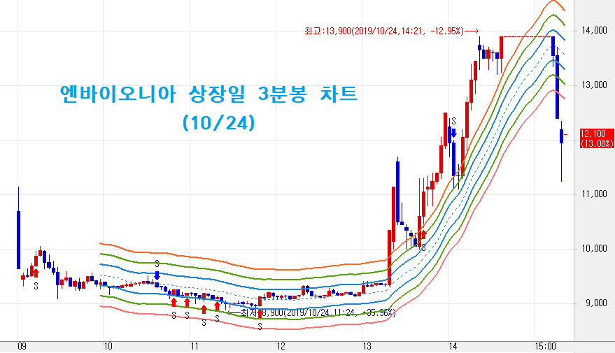 엔바이오니아 상장일 3분봉 차트