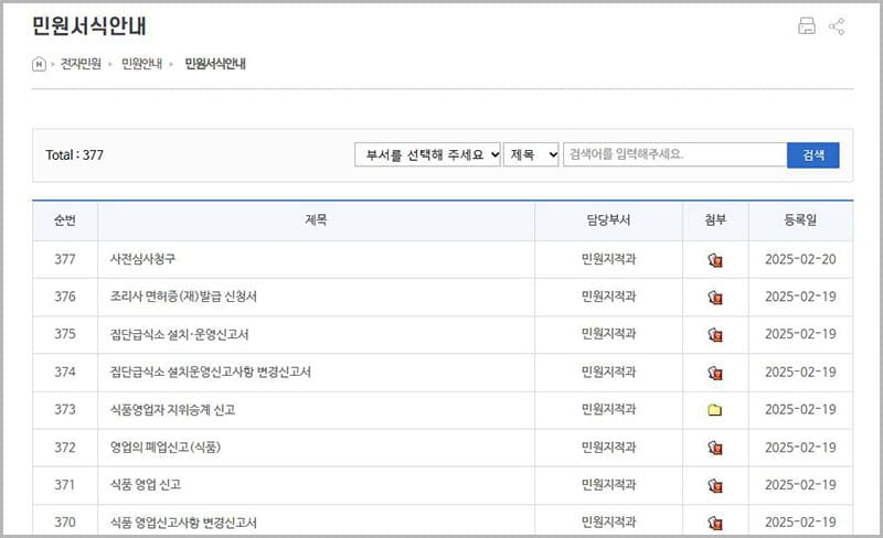 민원 편람 서식 다운로드 자료실