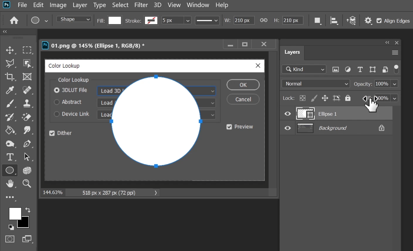 동그라미 쉐이프 툴로 만들고자하는 물방울 크기만큼 드래그