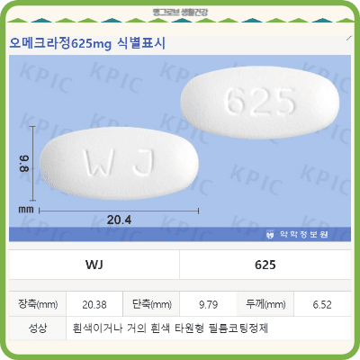 오메크라정625mg 성상