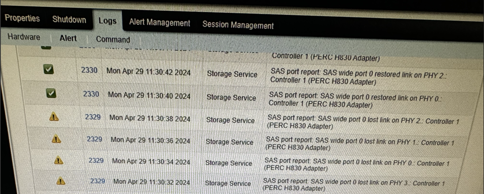 SAS wide port lost link on PHY