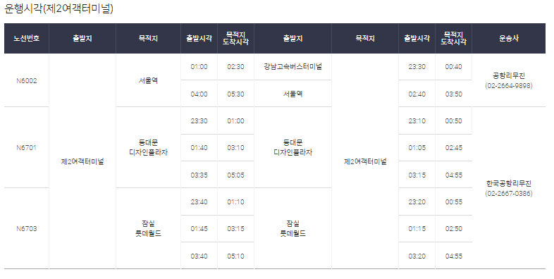 인천공항 심야버스 시간표