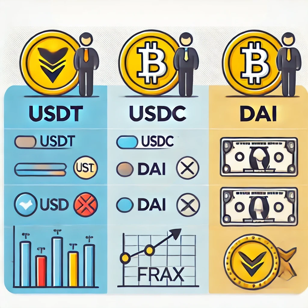 USDT, USDC, DAI, FRAX 등의 장단점을 비교