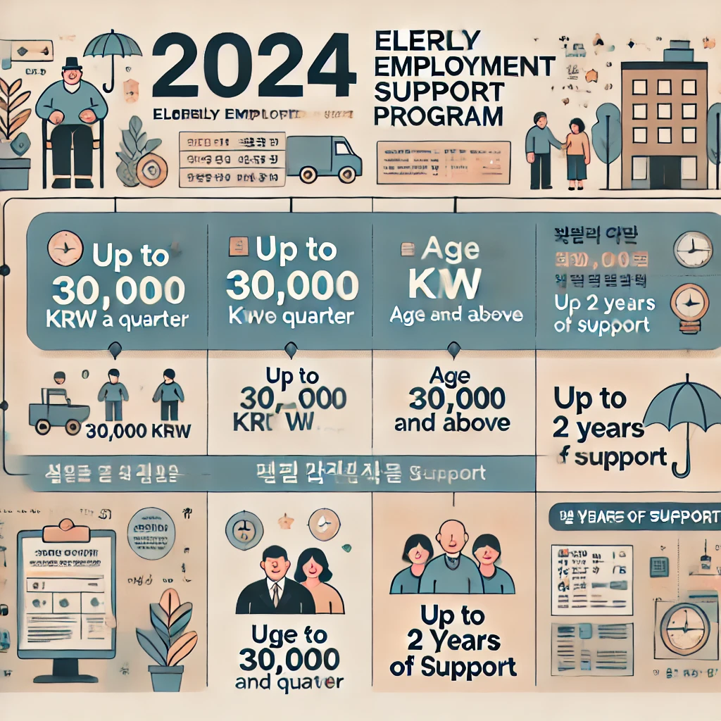 2024 고령자 고용지원금 인포그래픽 – 지원 혜택 및 자격 요건 요약
